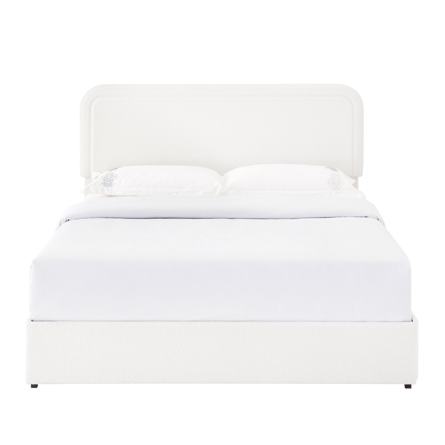Liv Queen Size Ivory Boucle Upholstered Platform Bed with 4-Drawer Storage and Adjustable Tufted Headboard