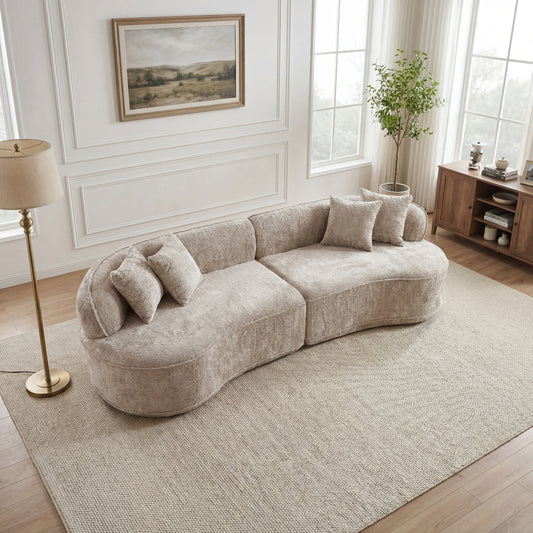 Modern Curved L-Shape Luxury Sectional Oversized Sofa: Minimalist Design, Comfy Sleeper Couch for Living Room, Apartment & Reception Spaces,No Assembly Required