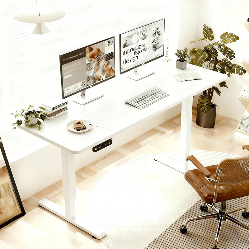 55'×24' White Double Beam Electric Standing Desk Height Adjustable Desk for home and office Standing desk frame with Sliced Board