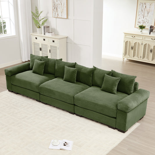 130' Oversized Cloud Modular Sectional Couch,Premium Corduroy 3-Seater Sofa Extra-Thick Armrests Good Resilience Cushion Ergonomic Design,Easy Assembly Suitable For Living Rooms Studies,Green