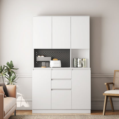 74' Kitchen Pantry Cabinet with Charging Station,Freestanding Buffet Cupboards Sideboard with Drawer,Modern Pantry Cabinet with Microwave Stand for Kitchen,Living Room,Dinning Room