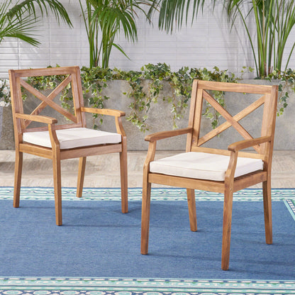 PERLA DINING CHAIR,2PCS with 2 Cream Cushions,for Backyard, Poolside, Garden