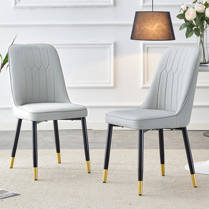 Light gray dining chairs and living room chairs. PU material and metal legs, suitable for kitchen, living room, and dining room, 2 piece set (light gray+PU)C-007