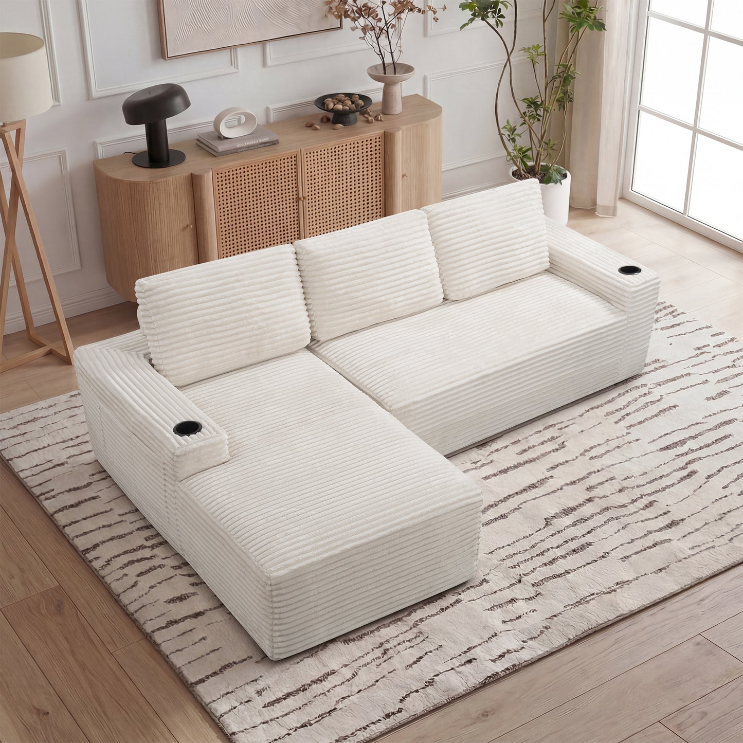 104 Inch Cloud Sectional Couch,Modern Modular Sectional Sofa with Deep Seat,Corduroy Boneless Couches with L-Shape Chaise for Living Room Bedroom,No Assembly Required