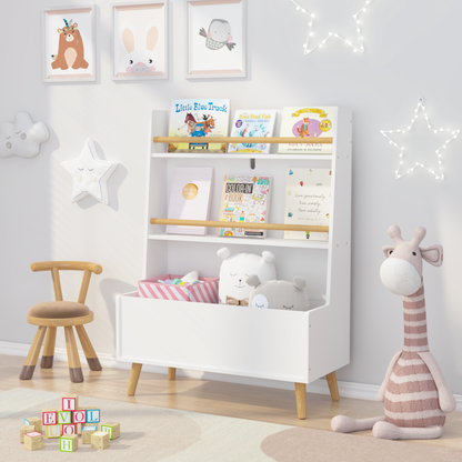 Kids Bookshelf, Book and Magazine  Rack, Book Organizer, toy Storage Cabinet Organizer, White