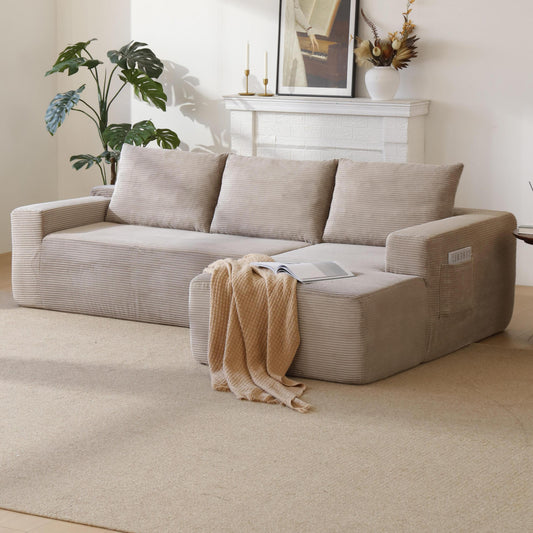 New96.9' Cloud Sectional Couch with L-Shape Chaise,Modern Modular Sofa with Deep Seat, Upholstered Couches for Living Room Bedroom,No Assembly Required, (Corduroy Fabric),Camel,Right