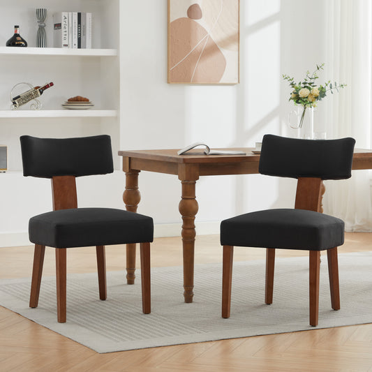 064-Set of 2 Linen Fabric Modern Armless Dining Chairs With Curved backrest and Solid Wooden Legs for Dining Room Living Room ,Black