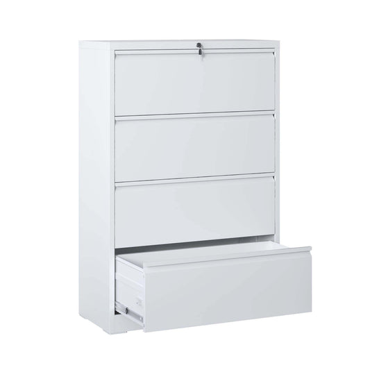 4 Drawer Lateral File Cabinet, Heavy Duty Metal Filing Cabinet, 35.4 Inch Wide Locking File Cabinet for Home Office, Space-Saving Vertical Storage with Anti-Tip Interlock, for Letter/Legal/A4 Files