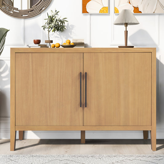 U_STYLE 47.25-Inch Farmhouse Sideboard with Pine Veneer and 2 Doors, Retro Buffet with Adjustable Feet, Minimalist Wooden Storage Cabinet with Metal Handles for Living Room, Kitchen