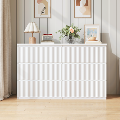 Modern White 6 Drawer Dresser, Wave Panel Drawer Fronts, Storage Cabinet, Versatile Chest of Drawers for Bedroom, Living Room - Sleek & Spacious Home Storage Solution