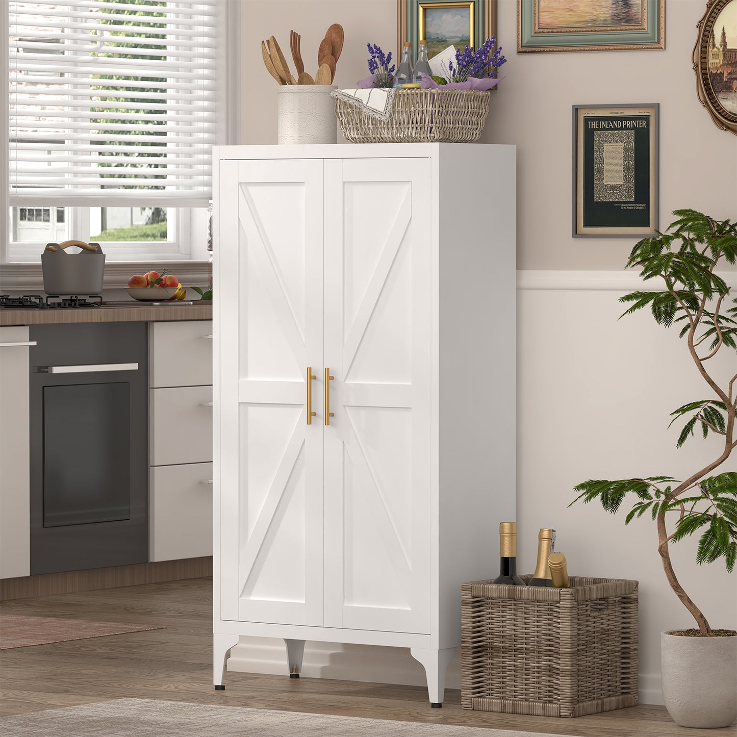 Metal Adjustable 2 Doors Metal Storage Cabinet Kitchen Pantry Cabinet With Adjustable Shelves all Steel Cabinet Locker For Kitchen, Living Room, Dining Room And Office