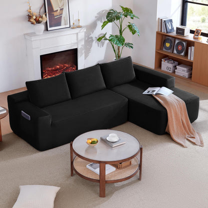 104' Cloud Sectional Sofa with L-Shape Chaise and Side Pockets , Modern Modular Design, with side pockets, Upholstered Couch for Living Room/Bedroom, No Assembly Required (CorduroyFabric),Black, Right