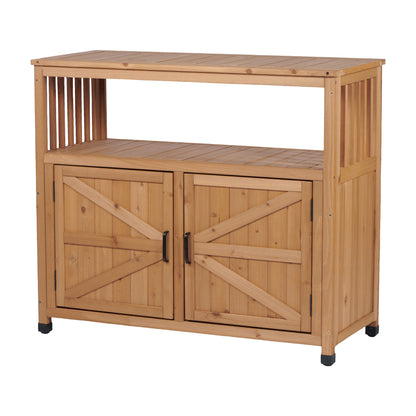 Elegant Wooden Patio Bar Table Set with Storage in Light Brown, Solid Wood Console Table for Outdoor and Indoor Use