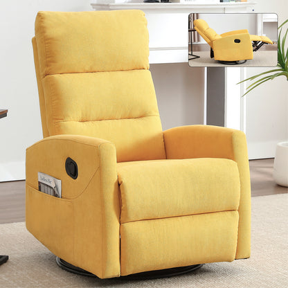 Manual Recliner Chair with Rocker and Swivel in Fabric for Living Room, Yellow
