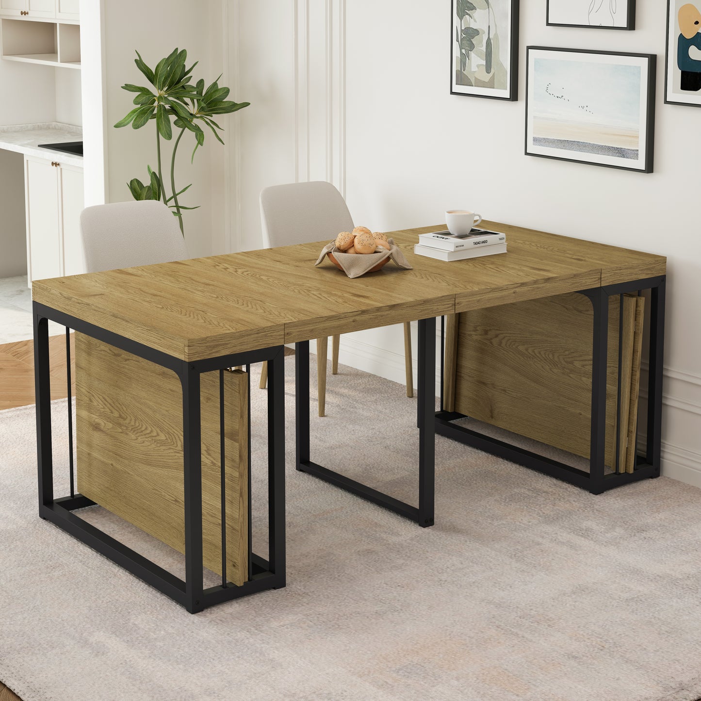 23.62' - 118' Stretching Length, Modern Extendable Dining Table,Seats 2-10 People,,Space-Saving Wood Dining Table for Kitchen/Dining Room/Living Room,,Perfect for Family Gatherings/Parties(Wild oak)