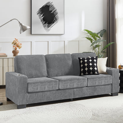 83.86'Corduroy Fabric sofa,Modern Compressed Couch,3-Seater Sofa, Furniture for Living Room,Bedroom,office ,Gray