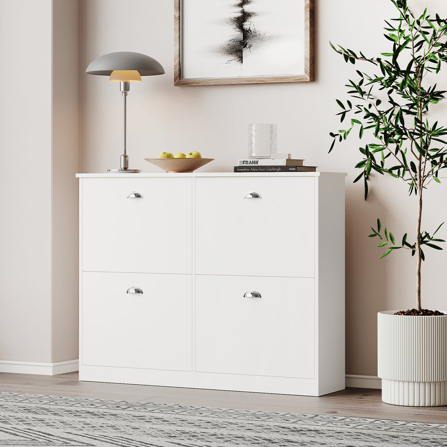 Shoe Cabinet,Hidden Slim Narrow Shoe Rack Cabinet with 4 Drawers for Entryway, Foyer,Hallway,Bedroom,Original Wood Color, (WHITE)