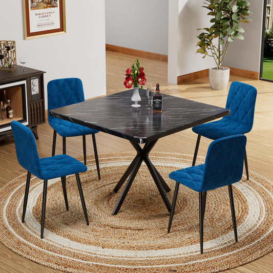 Square Dining Table Set, Mid Century Modern Square Dining Table for 4 Person, Faux Marble Tabletop, Iron Legs, Coffee Table for Kitchen Dining Room, Office, Save Space
