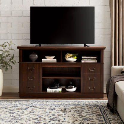 Retro TV Stand with Storage for TVs up to 65'', Mid Century Modern TV Stand & Entertainment Center with Shelf,TV Stand for Media,TV Console Table for Living Room Espresso 60'W*15.75'D*34.25'H