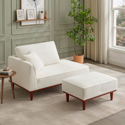 Upholstered Chaise Lounge and Stool for Living Room Bedroom