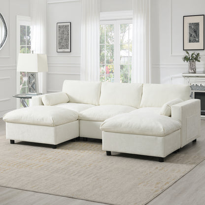 [NEW SKU of N723S8723A]86.5'' U-Shaped Sofa with Storage Pockets, 2 Movable Ottoman, Armrest Pillows, Free Combination, 5-Seat Modern Cloud Sofa for Living Room&Apartment, Chenille, 3 Colors