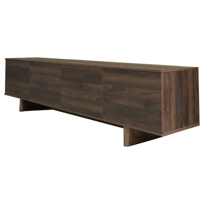 78 inch Modern TV Stand for TVs up to 85 inches, Entertainment Center with Solid Wood Legs, Cable Management, Push-Openers, Soft-Closing Hinges & Adjustable Shelves in Dark Brown