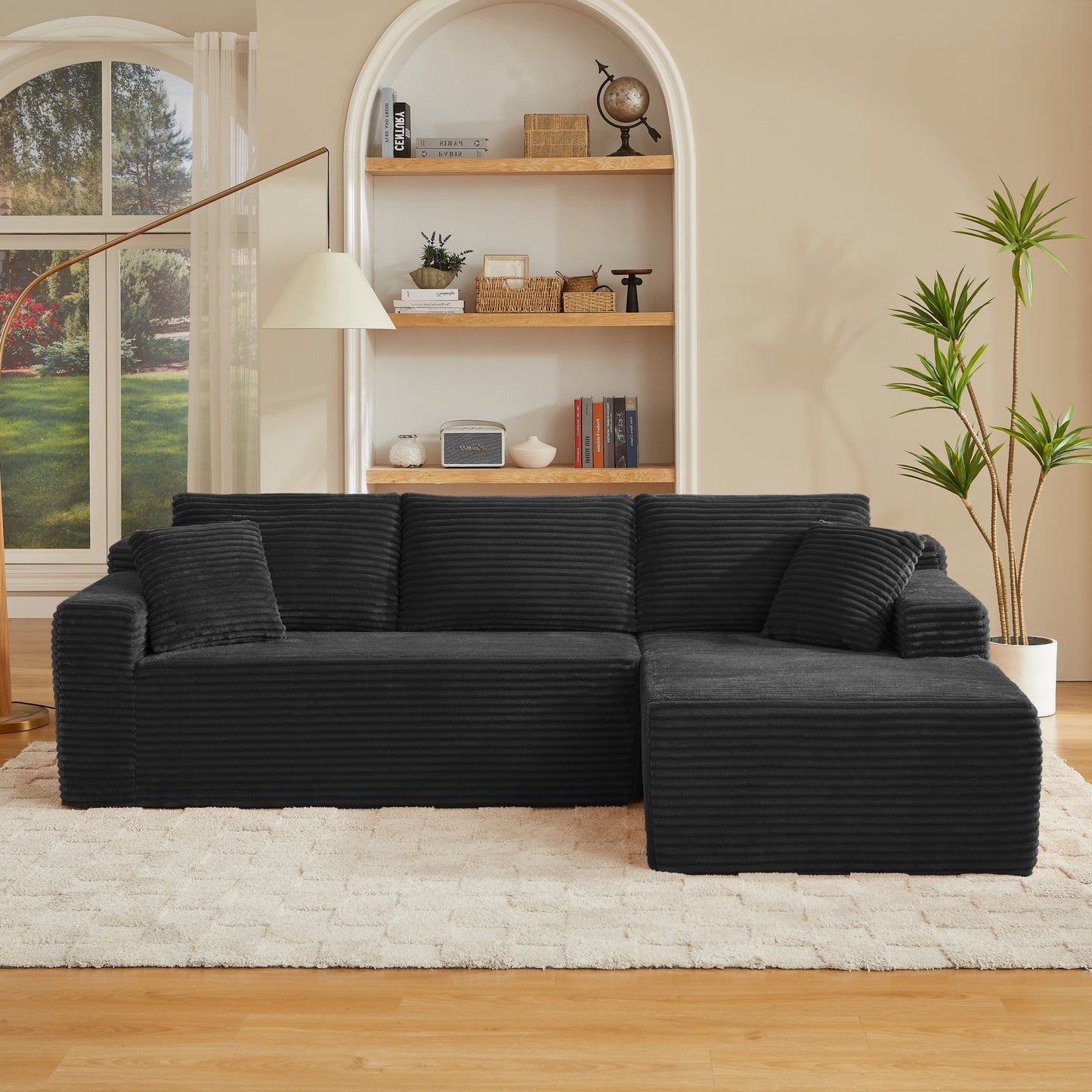 L-Shaped Cloud Sectional Sofa with Deep Seat,No Assembly Required,Modular Couches Sleeper for Living Room,Bedroom,Apartment,Black