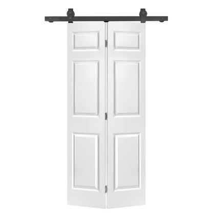 24 in. x 80 in. 6-Panel Primed MDF Composite Bi-Fold Barn Door with Sliding Hardware Kit