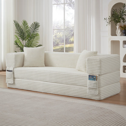 Modern cord sofa with stylish appearance, classic square design, unique two-tier design, convertible into a bed, ideal for apartments and large spaces.