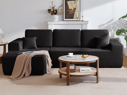 104' Cloud Sectional Sofa with L-Shape Chaise and Side Pockets , Modern Modular Design, Deep Seating, Upholstered Couch for Living Room/Bedroom, No Assembly Required (Plush Fabric), Black, Left-facing