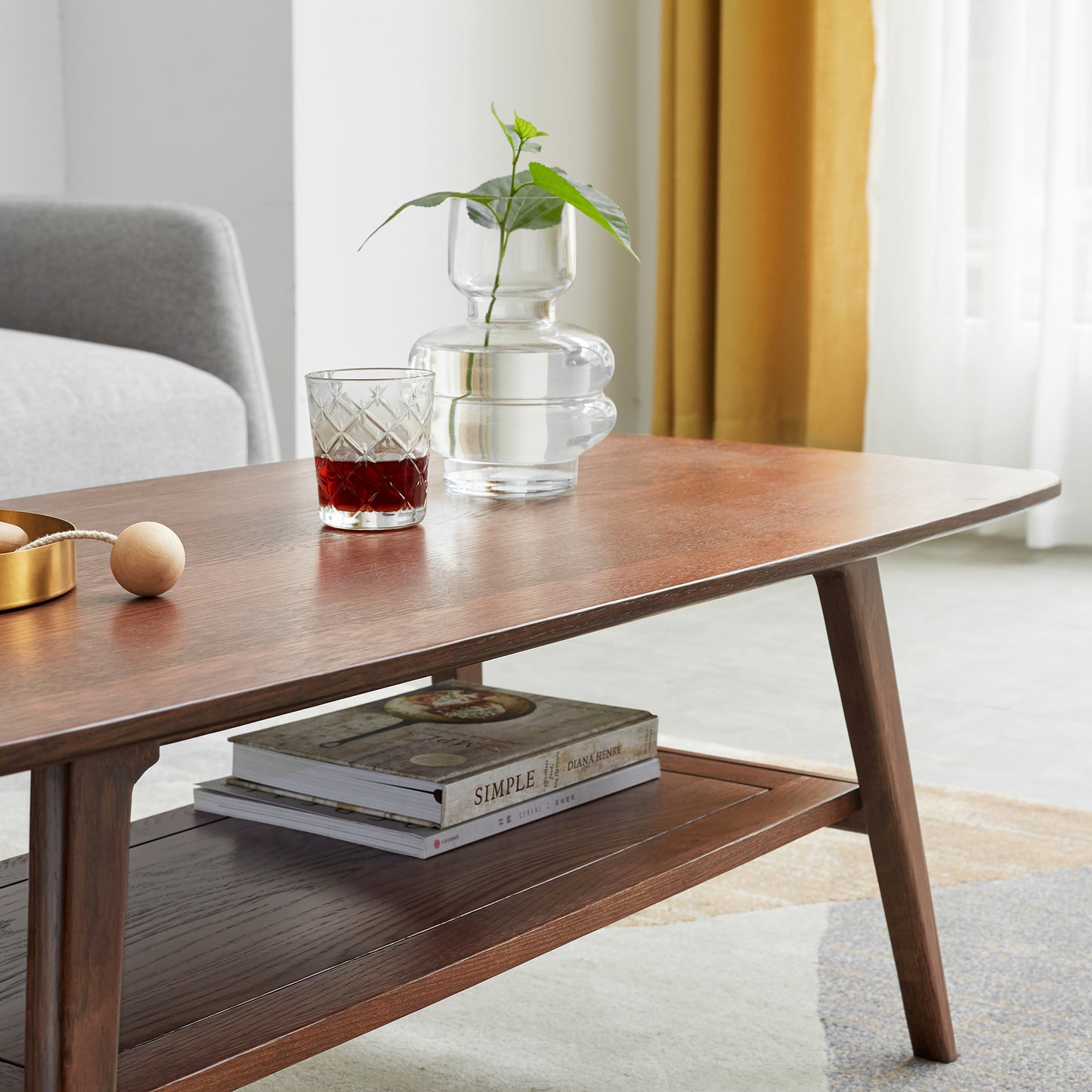 Center Table Low Table 100% Solid Oak Wood Top Plate Desk Coffee Table Width 80 x Depth 50 x Height 44 cm Study Desk Work From Home Easy To Assemble Walnut Color Wood With Storage Shelf