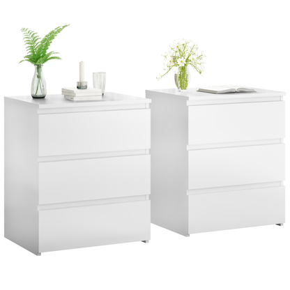 (Set of 2)3 Drawer Dresser, Small Dresser for Closet, Wooden White Nightstand for Bedroom, Chest of Drawers Side Table Storage Cabinet for Home Office , Each box Contains Two Side Tables