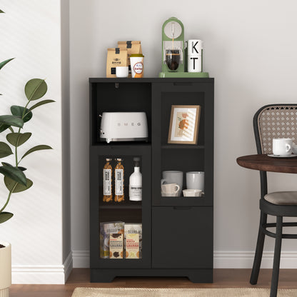 MDF painted Cabinet with Glass Doors and drawer, open storage space, Black ,Bedroom, Living room